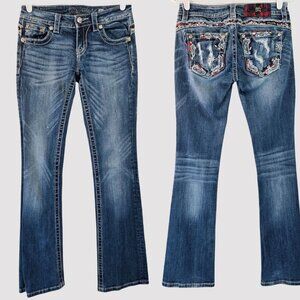 Miss Me Bootcut Jeans Mid Rise Distressed Plaid Western Retro Y2k Denim Size 26